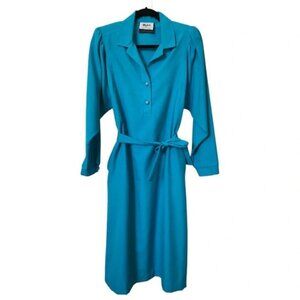 Vintage 80s Marjorie Bright Blue Midi Dress